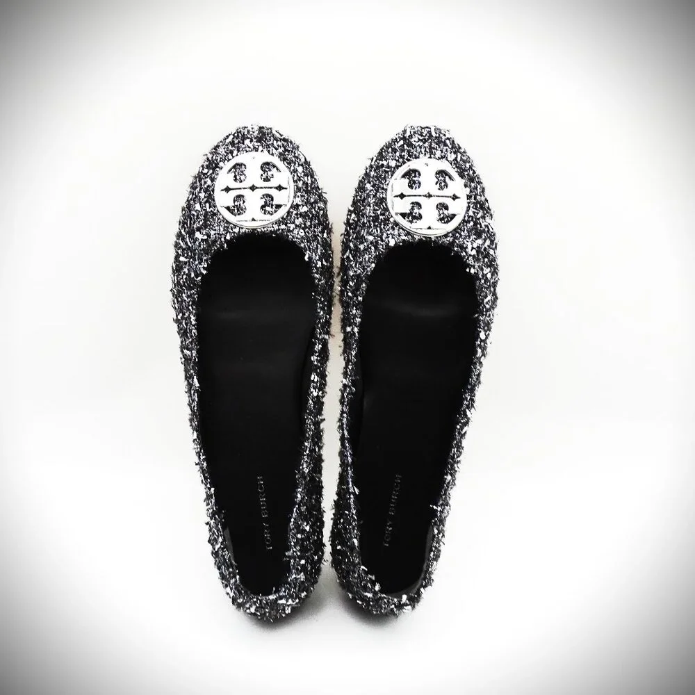 TORY BURCH Minnie Travel Fabric Ballet Flats with Metal Logo Size 8.5 - Picture 3 of 10